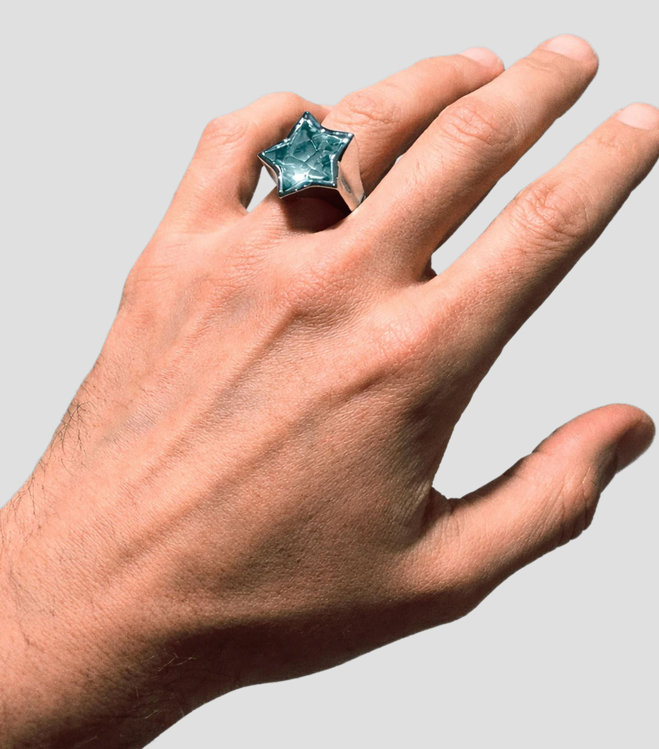 Anillo estrella en Plata con Aguamarina Unisex